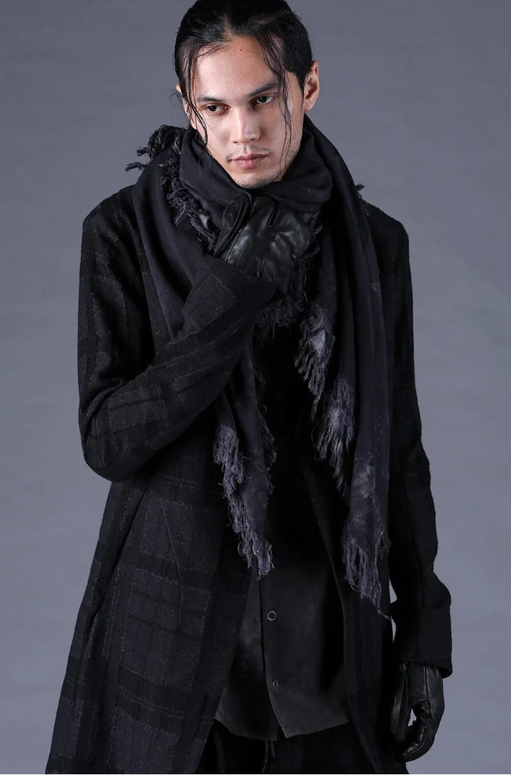 Black Distorted Check Jacquard Long Tailored Jacket