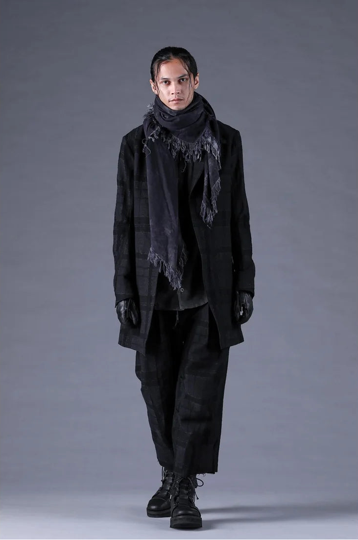 Black Distorted Check Jacquard Long Tailored Jacket