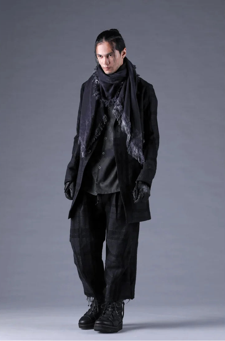 Black Distorted Check Jacquard Long Tailored Jacket