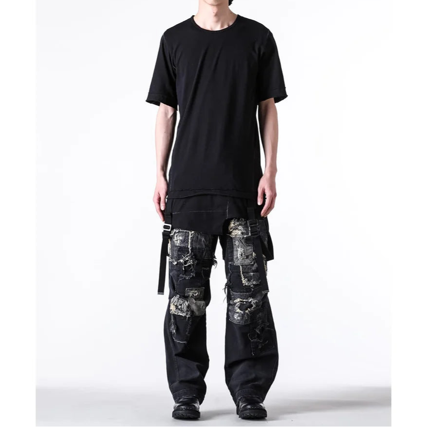 Black Soft Cotton Jersey Belt Adjust Long T-Shirt