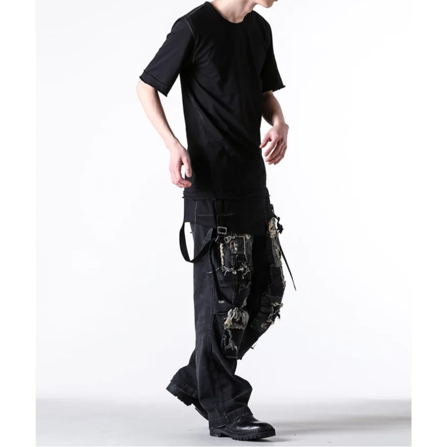 Black Soft Cotton Jersey Belt Adjust Long T-Shirt