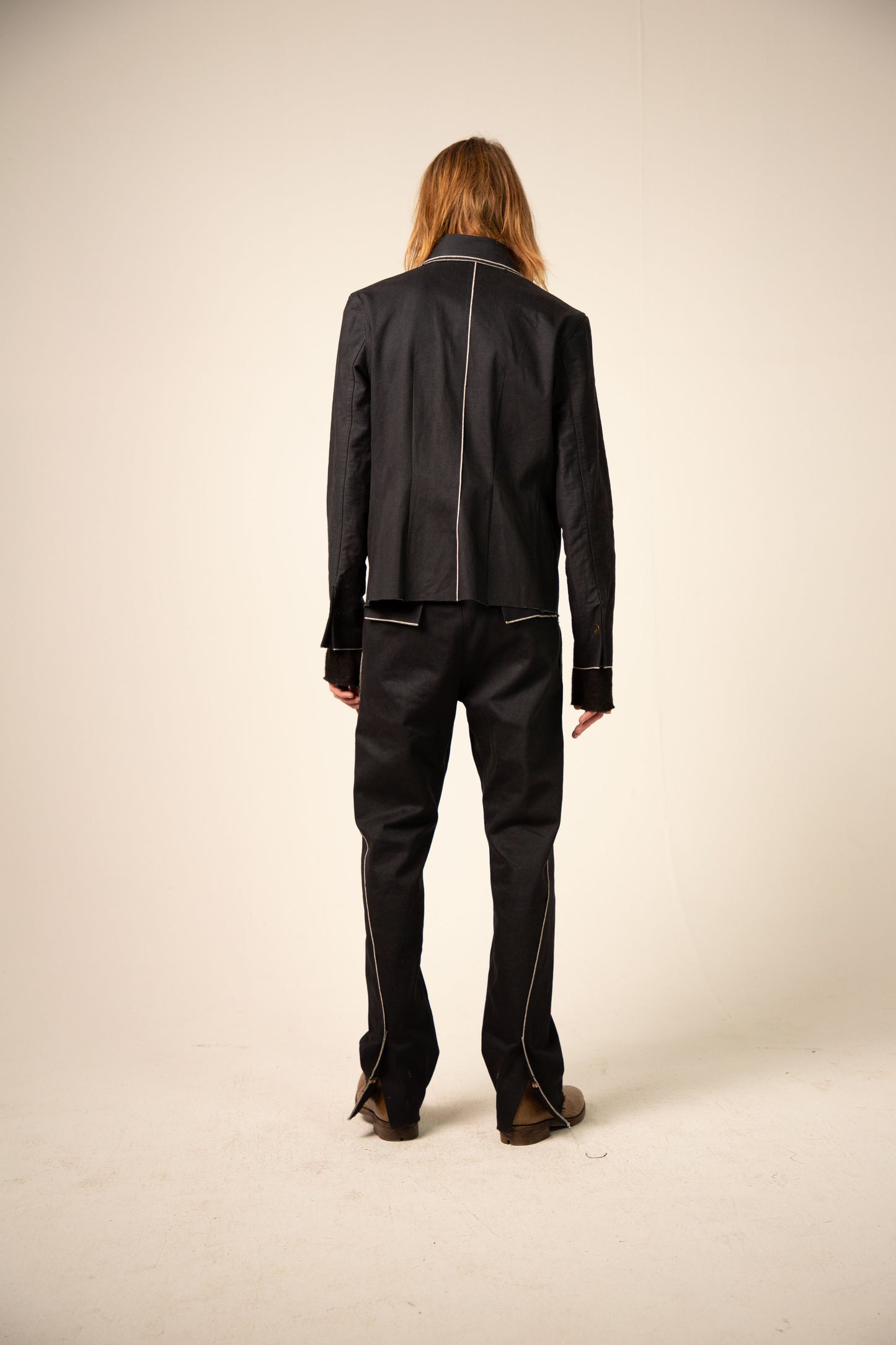 Off Black Cotton Selvedge 5-Button Collared Jacket