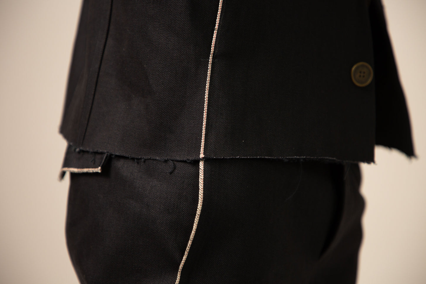Off Black Cotton Selvedge 5-Button Collared Jacket