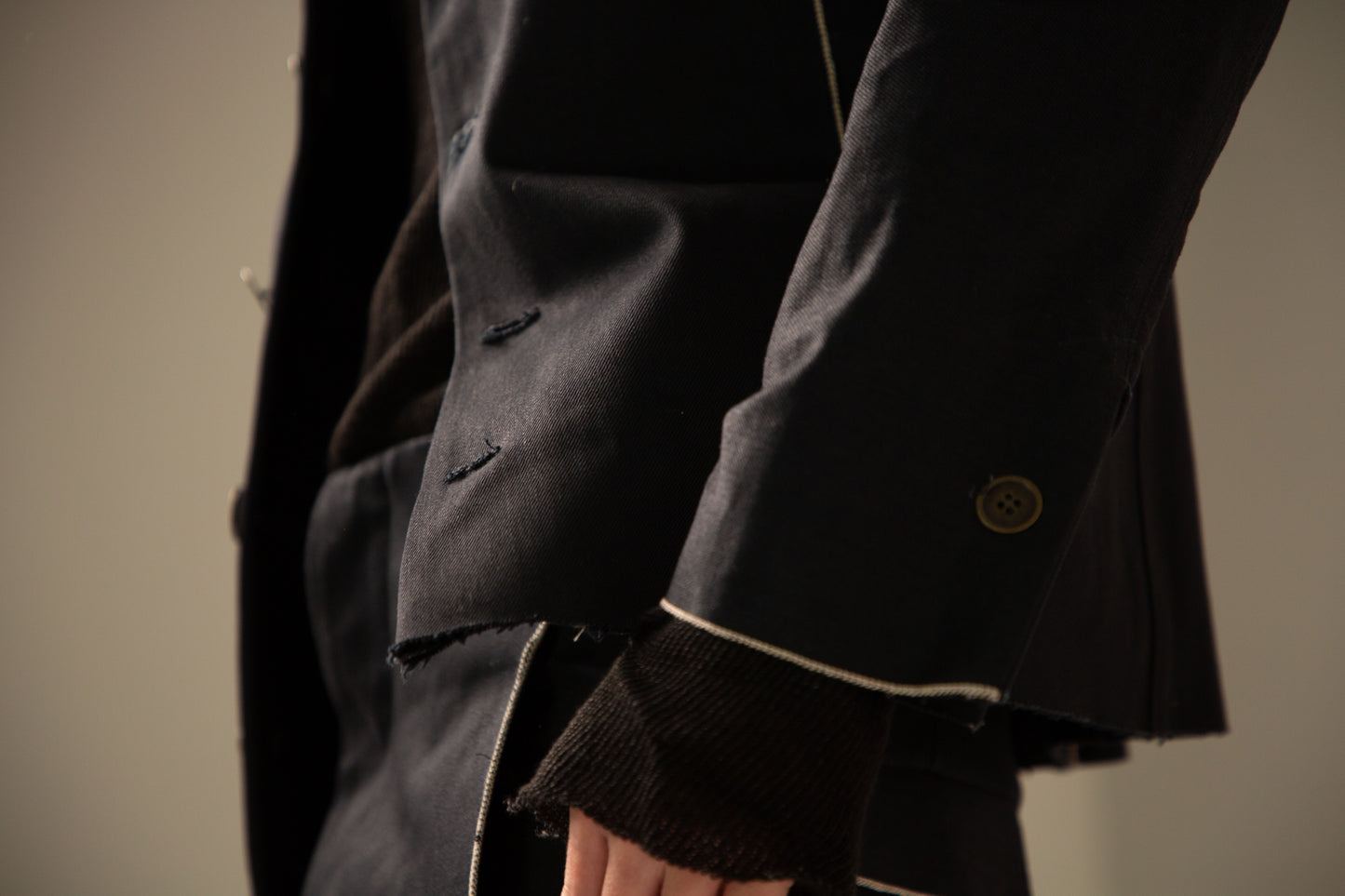 Off Black Cotton Selvedge 5-Button Collared Jacket