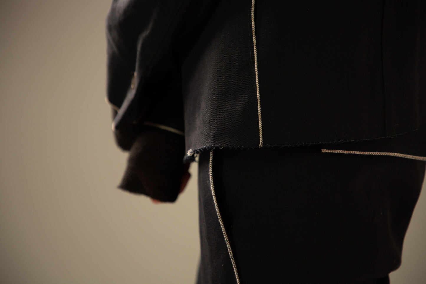 Off Black Cotton Selvedge 5-Button Collared Jacket