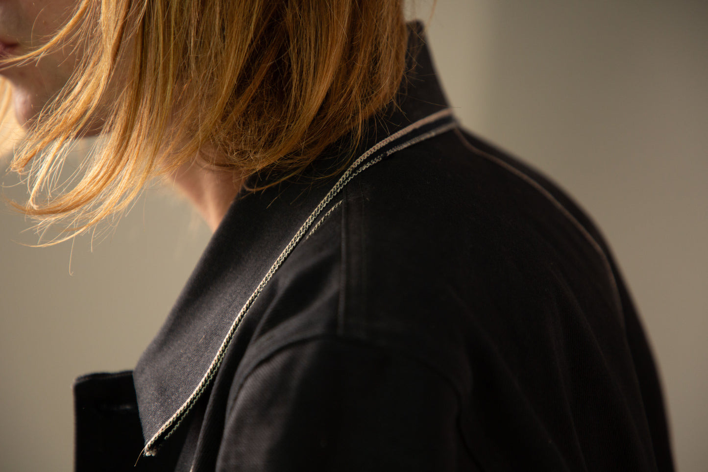 Off Black Cotton Selvedge 5-Button Collared Jacket