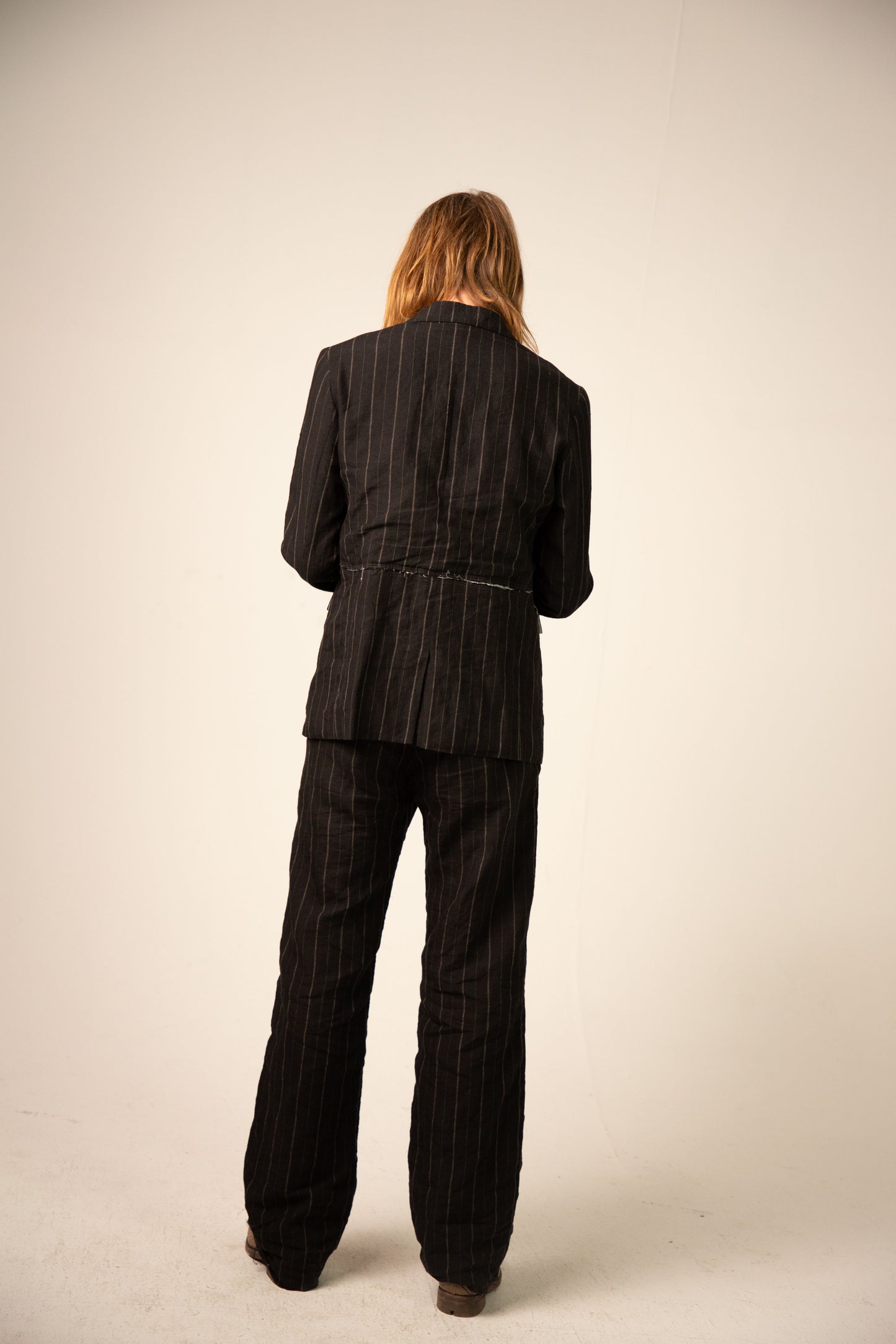 Off Black Linen Relaxed Straight Leg Trousers