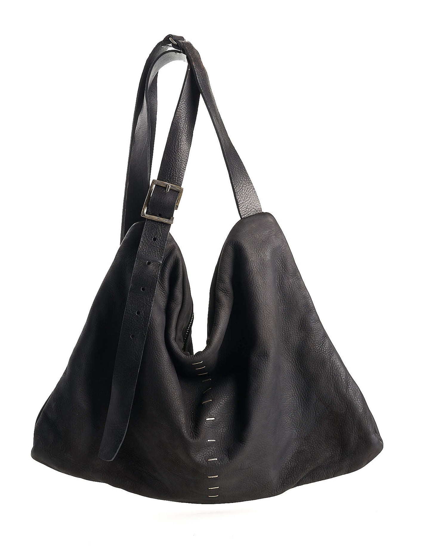 Black Nubuck Calf Leather Zipper MENESS GR Messenger Bag