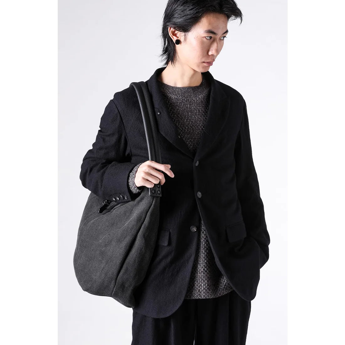 Dark Grey Washi Linen Large Shoulder Bag