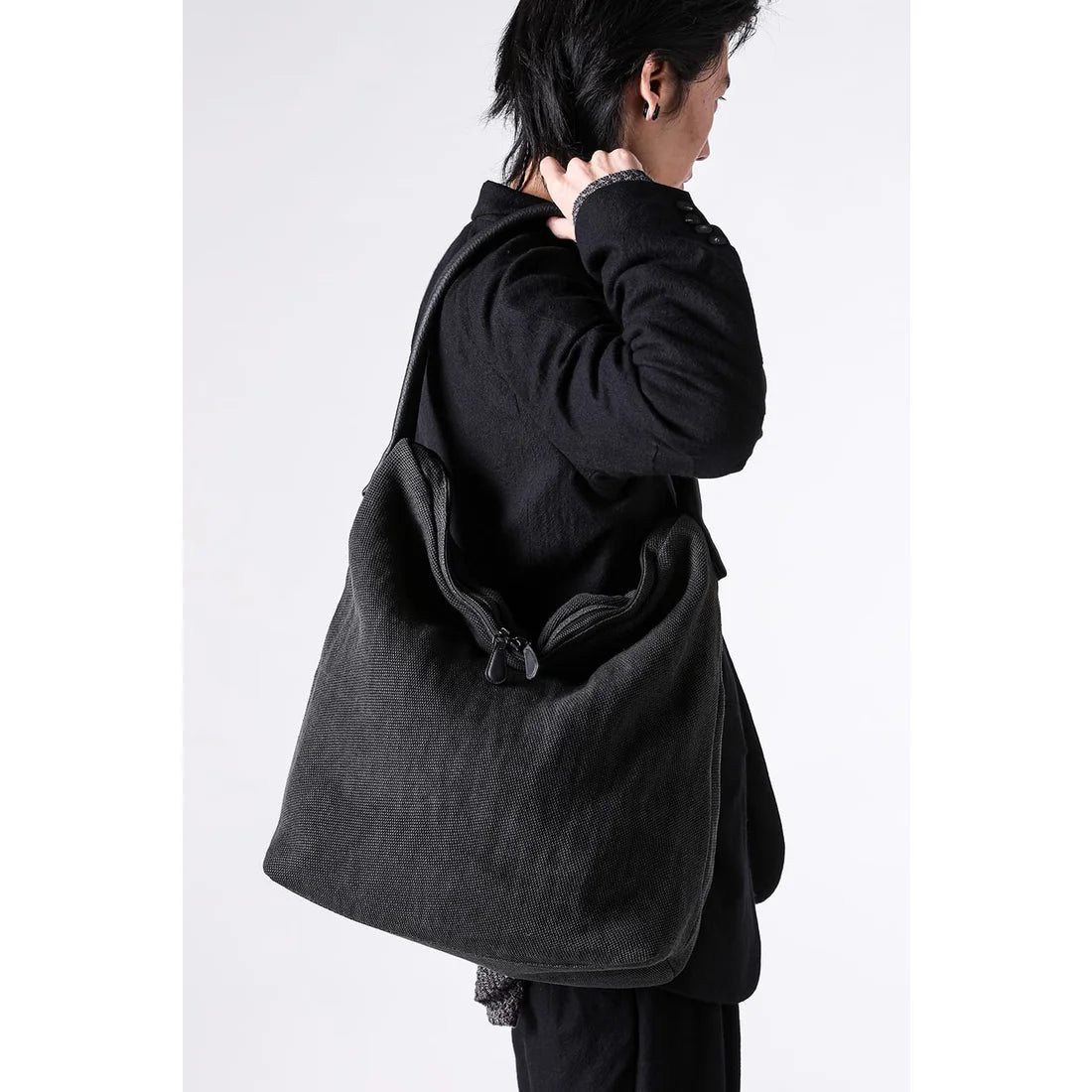 Dark Grey Washi Linen Large Shoulder Bag