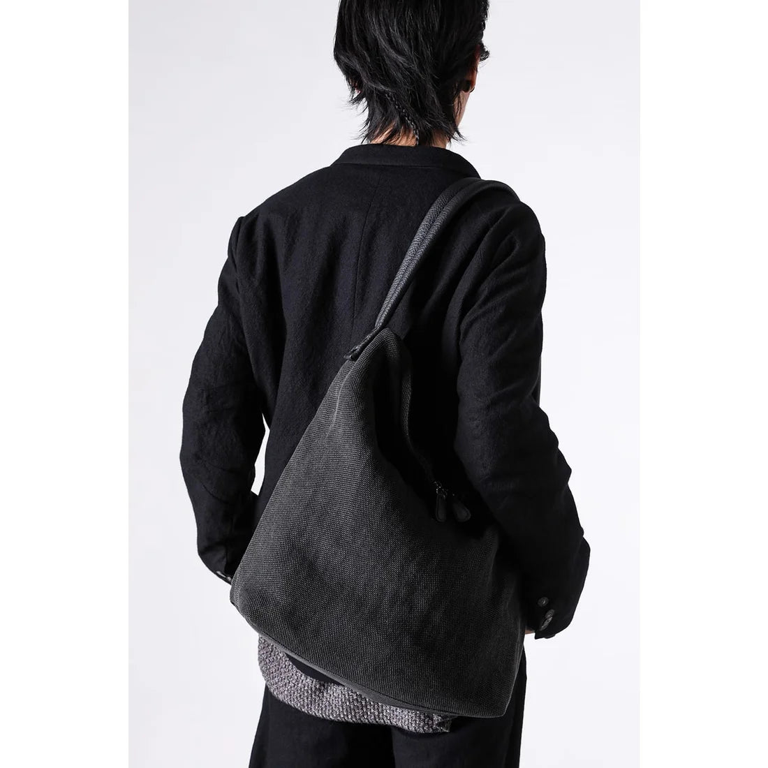 Dark Grey Washi Linen Large Shoulder Bag