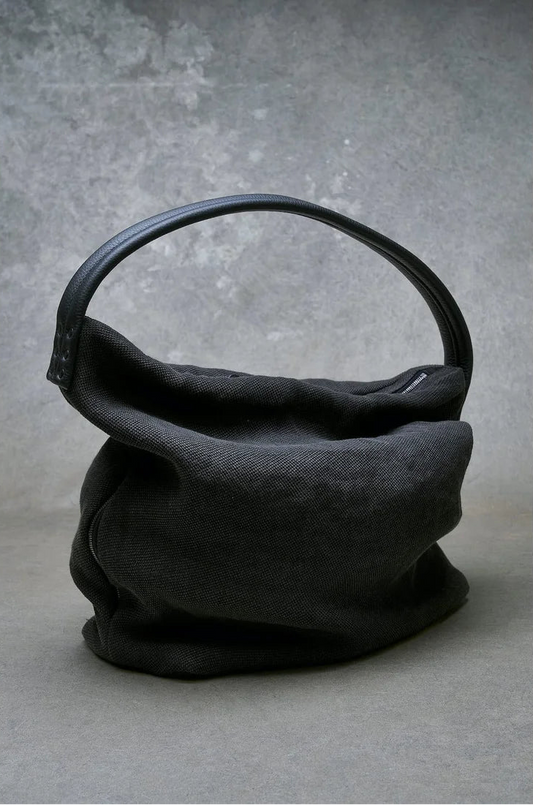 Dark Grey Washi Linen Large Shoulder Bag