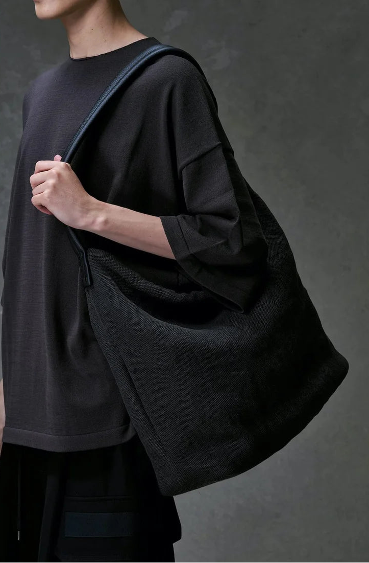 Dark Grey Washi Linen Large Shoulder Bag