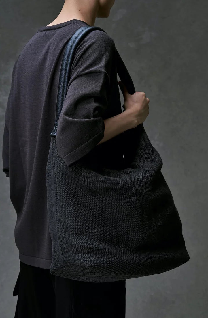 Dark Grey Washi Linen Large Shoulder Bag