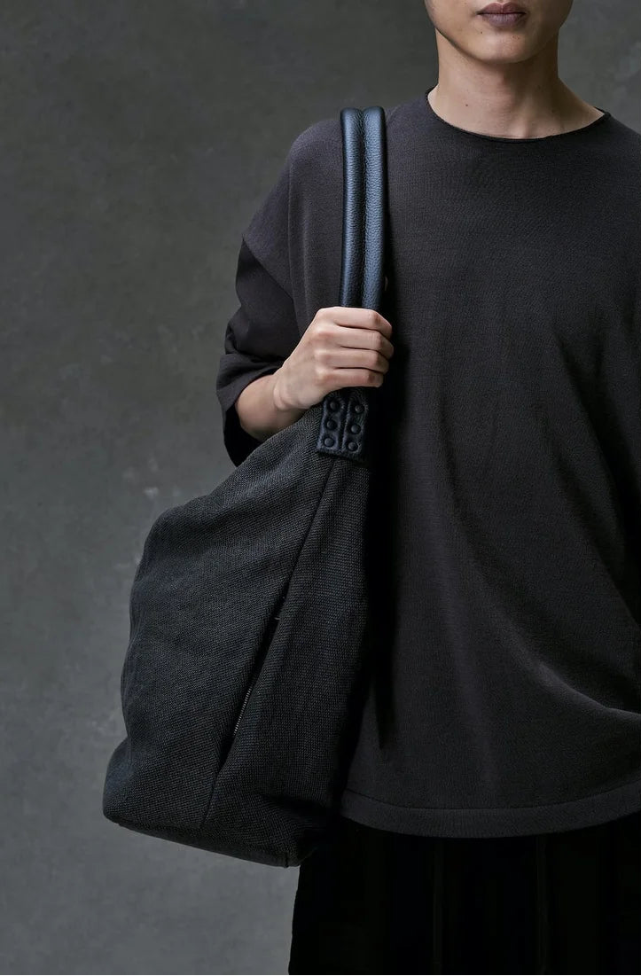 Dark Grey Washi Linen Large Shoulder Bag