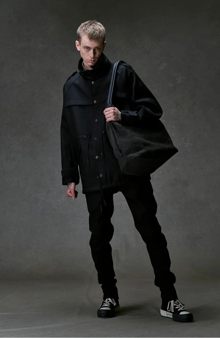 Dark Grey Washi Linen Large Shoulder Bag
