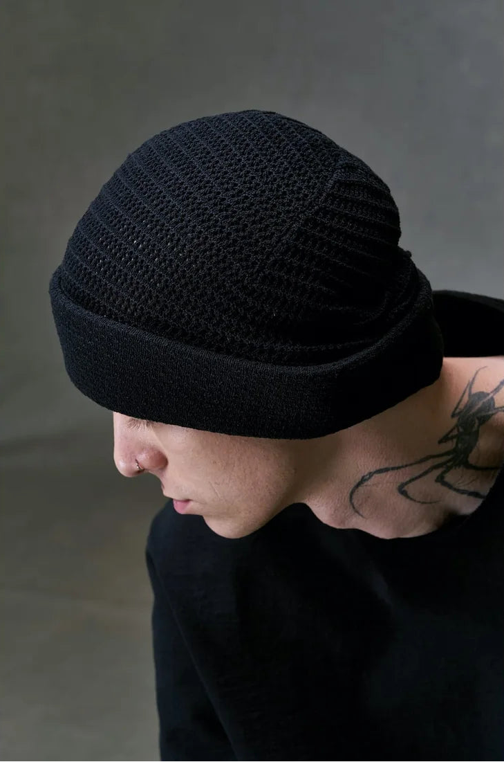Black Cotton Blend Oversize Knit Cap