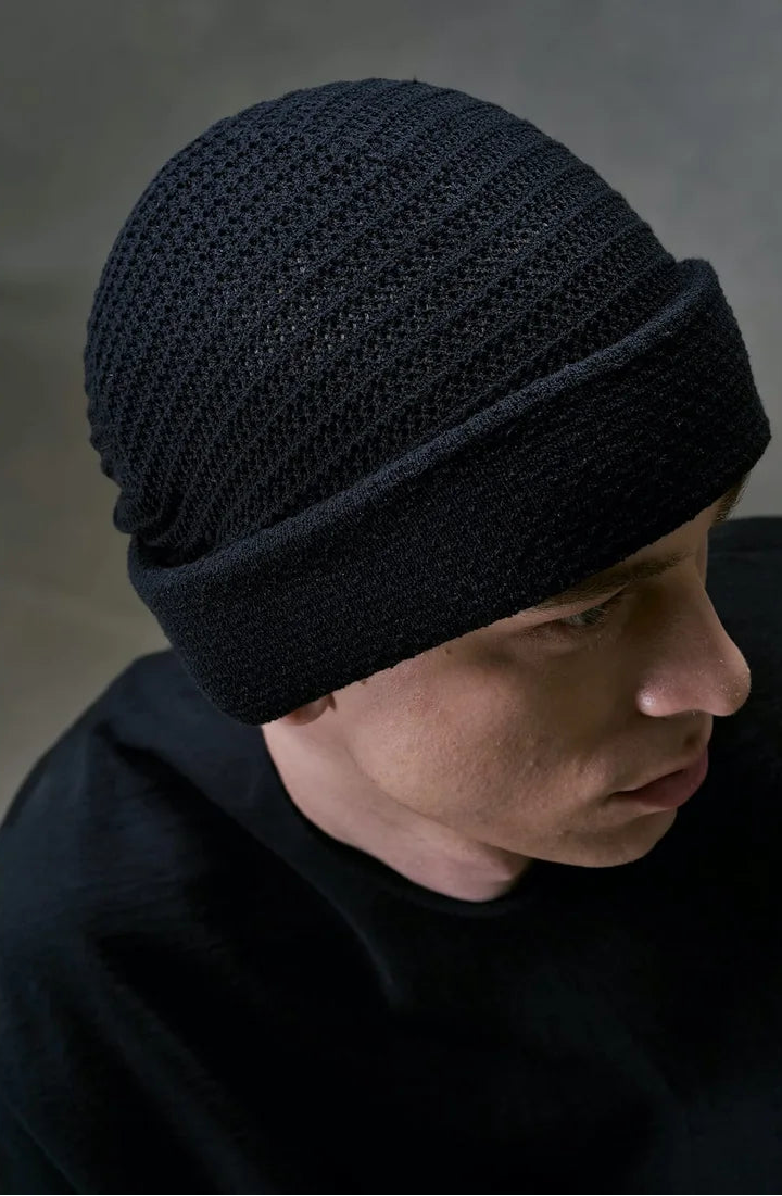Black Cotton Blend Oversize Knit Cap