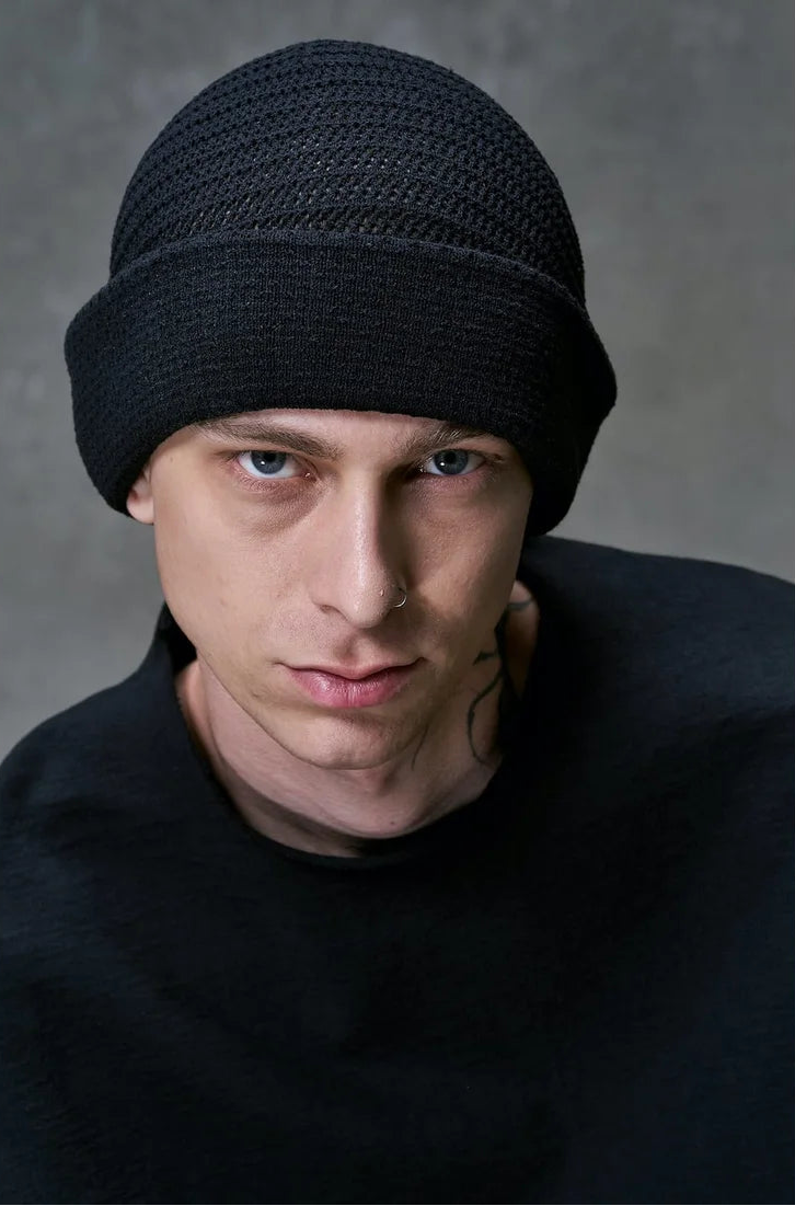 Black Cotton Blend Oversize Knit Cap