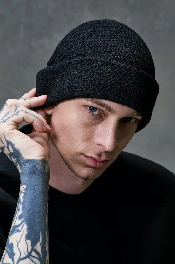 Black Cotton Blend Oversize Knit Cap