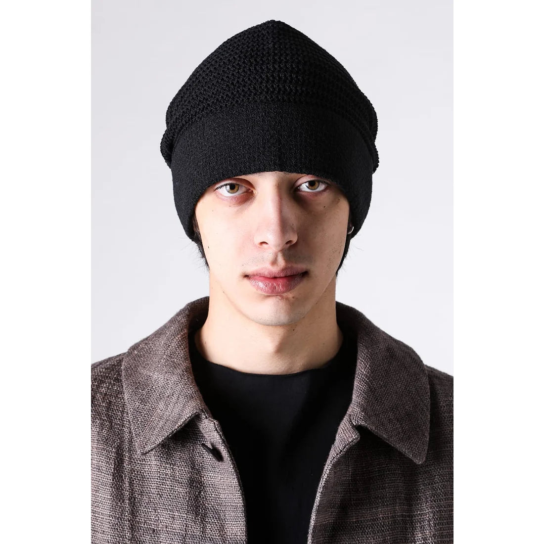 Black Cotton Blend Oversize Knit Cap