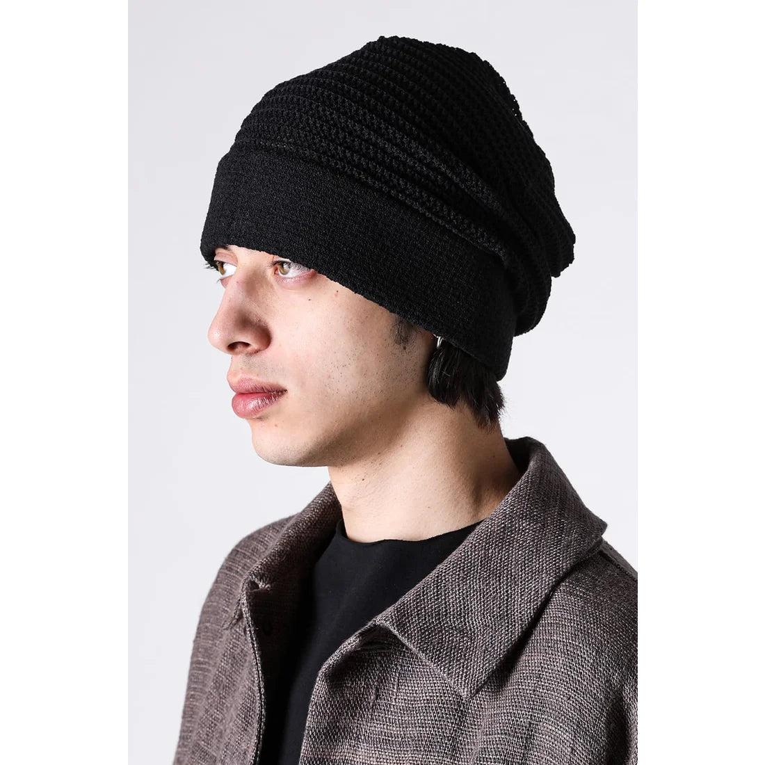 Black Cotton Blend Oversize Knit Cap