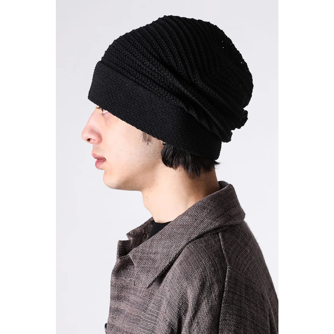 Black Cotton Blend Oversize Knit Cap