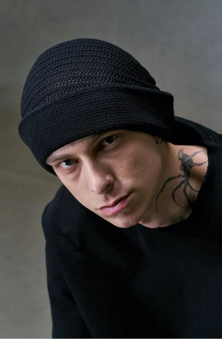 Black Cotton Blend Oversize Knit Cap
