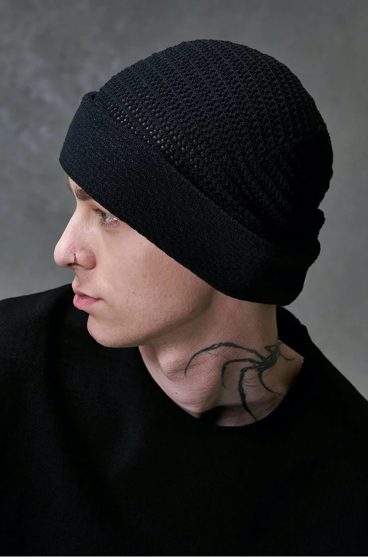 Black Cotton Blend Oversize Knit Cap