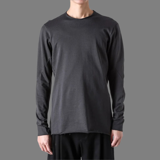 Charcoal Raw Edge Crewneck Raglan Cotton T-shirt
