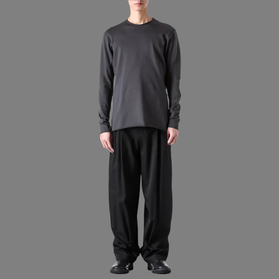 Charcoal Raw Edge Crewneck Raglan Cotton T-shirt