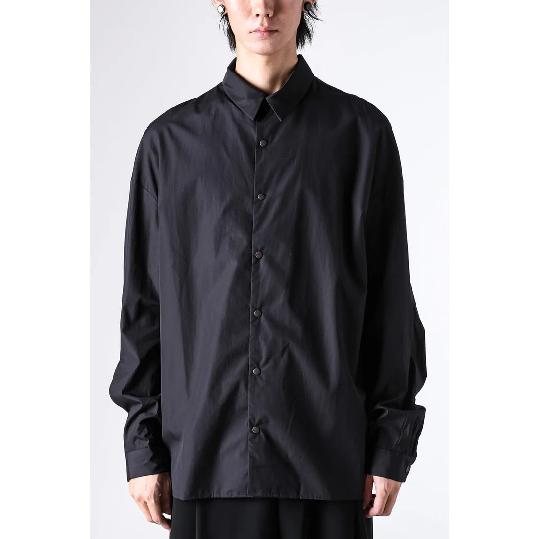 Black Suvin Cotton Snap Button Collared Shirt