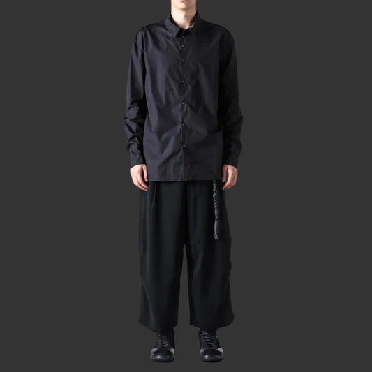 Black Baggy Cropped Leg Wool Pants