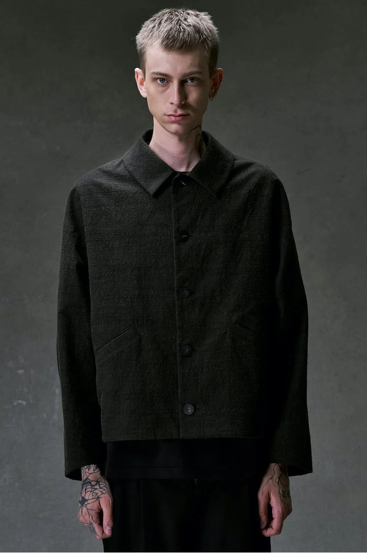 Mad Khaki Cotton Five Button Oversize Collared Jacket