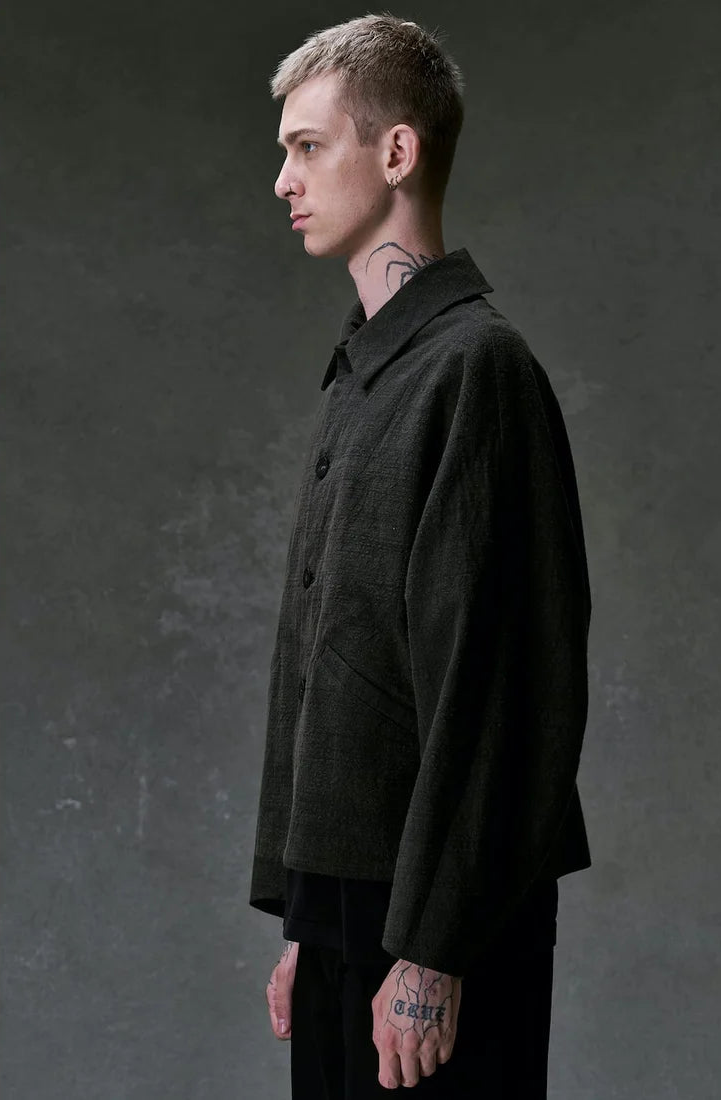 Mad Khaki Cotton Five Button Oversize Collared Jacket