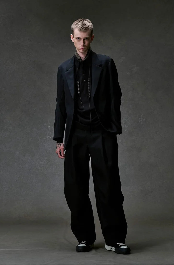 Black Japanese Wool Gabardine 2 Button Soft Blazer