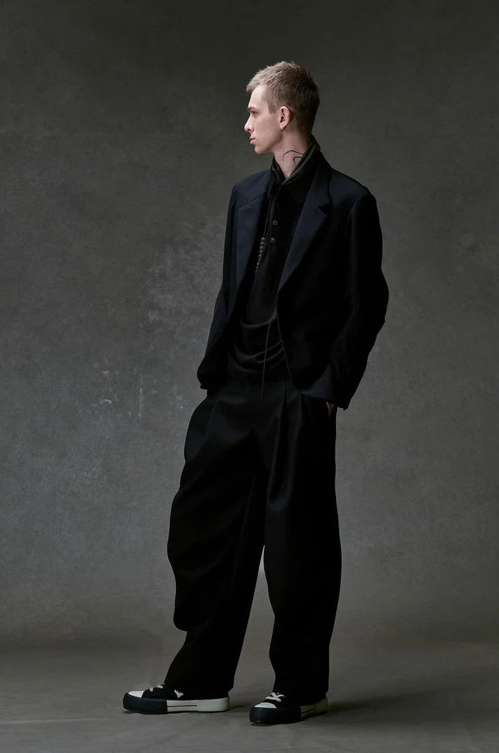 Black Japanese Wool Gabardine 2 Button Soft Blazer