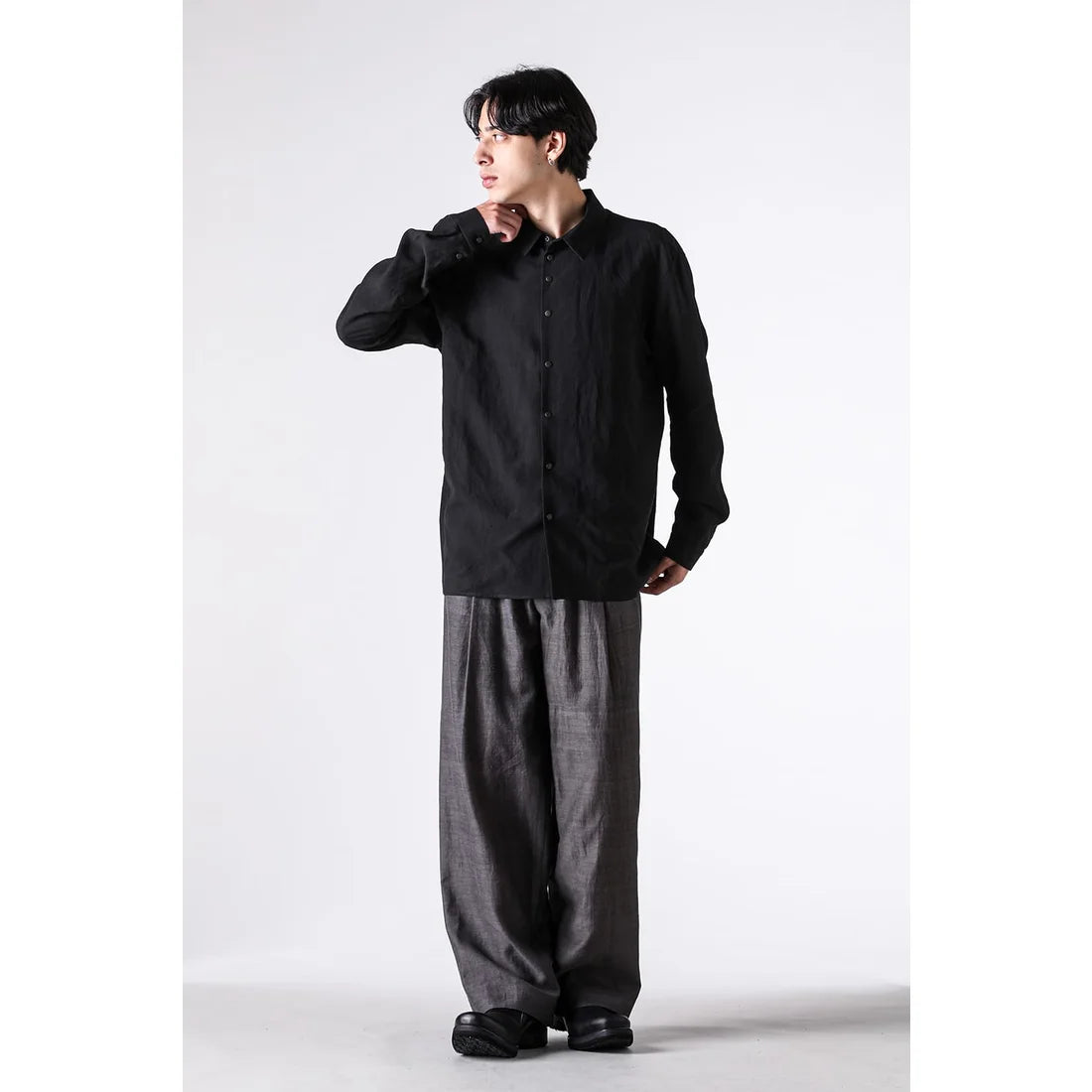 Black Collared Snap Button Shirt