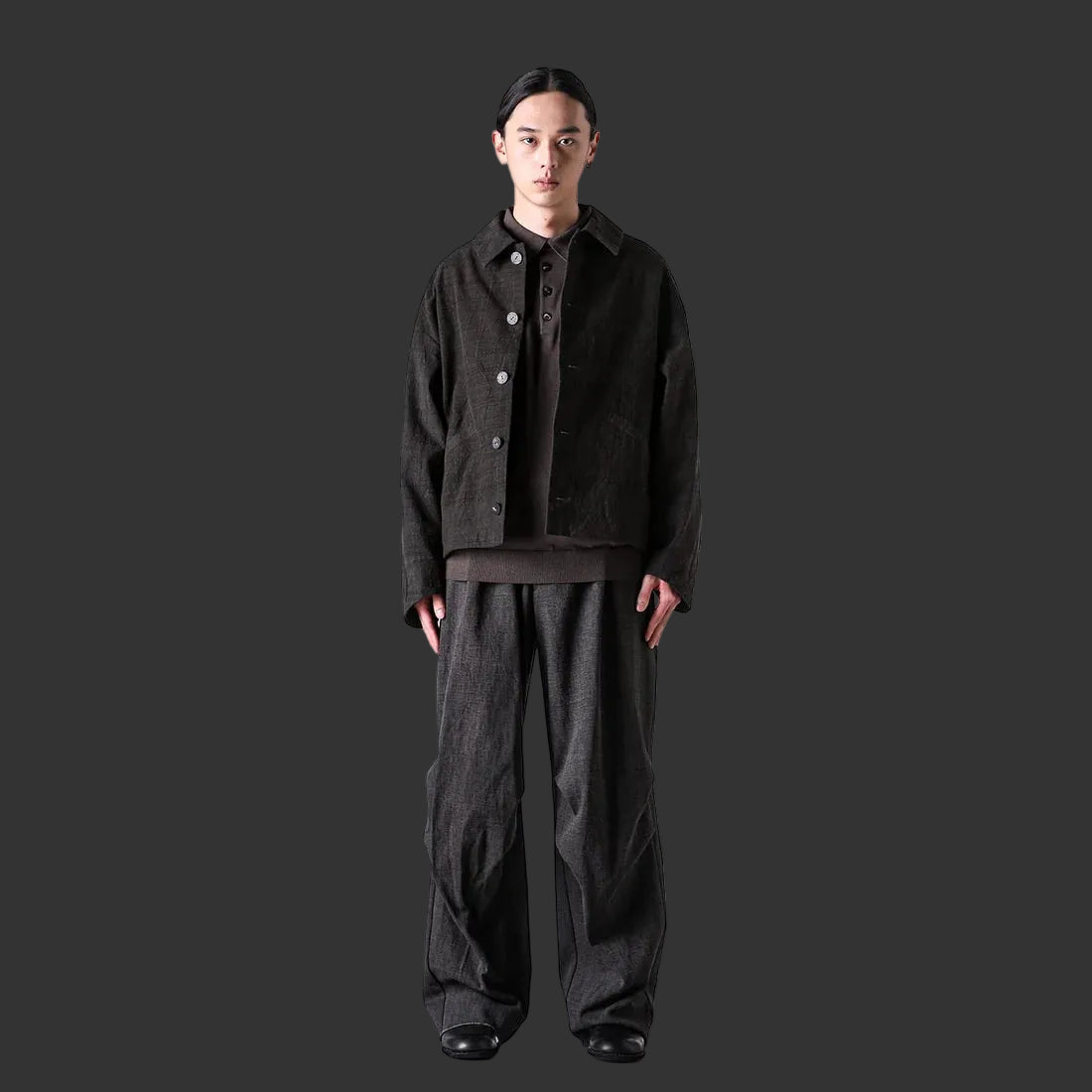 Charcoal Thick Cotton Drawstring Waist Baggy Pants