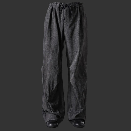 Charcoal Thick Cotton Drawstring Waist Baggy Pants