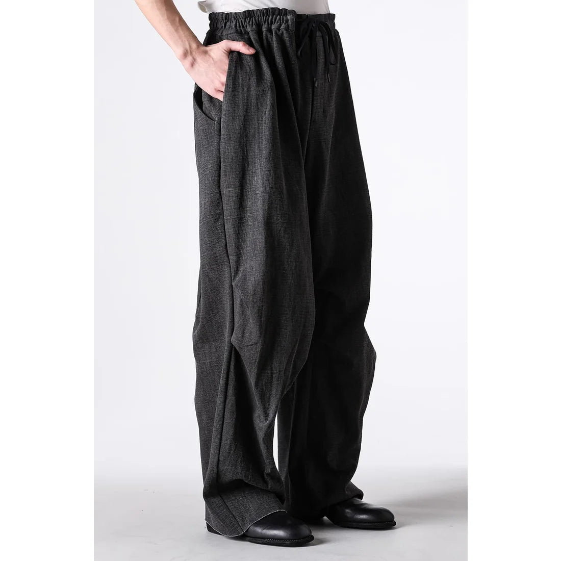 Charcoal Thick Cotton Drawstring Waist Baggy Pants