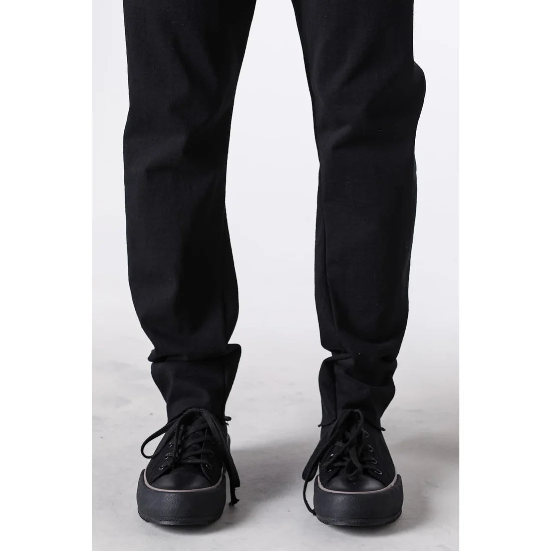 Black Thick Cotton Drawstring Waist Slim Pants