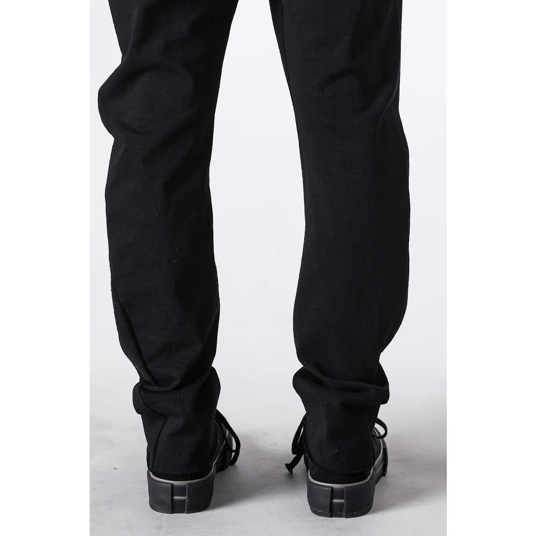 Black Thick Cotton Drawstring Waist Slim Pants