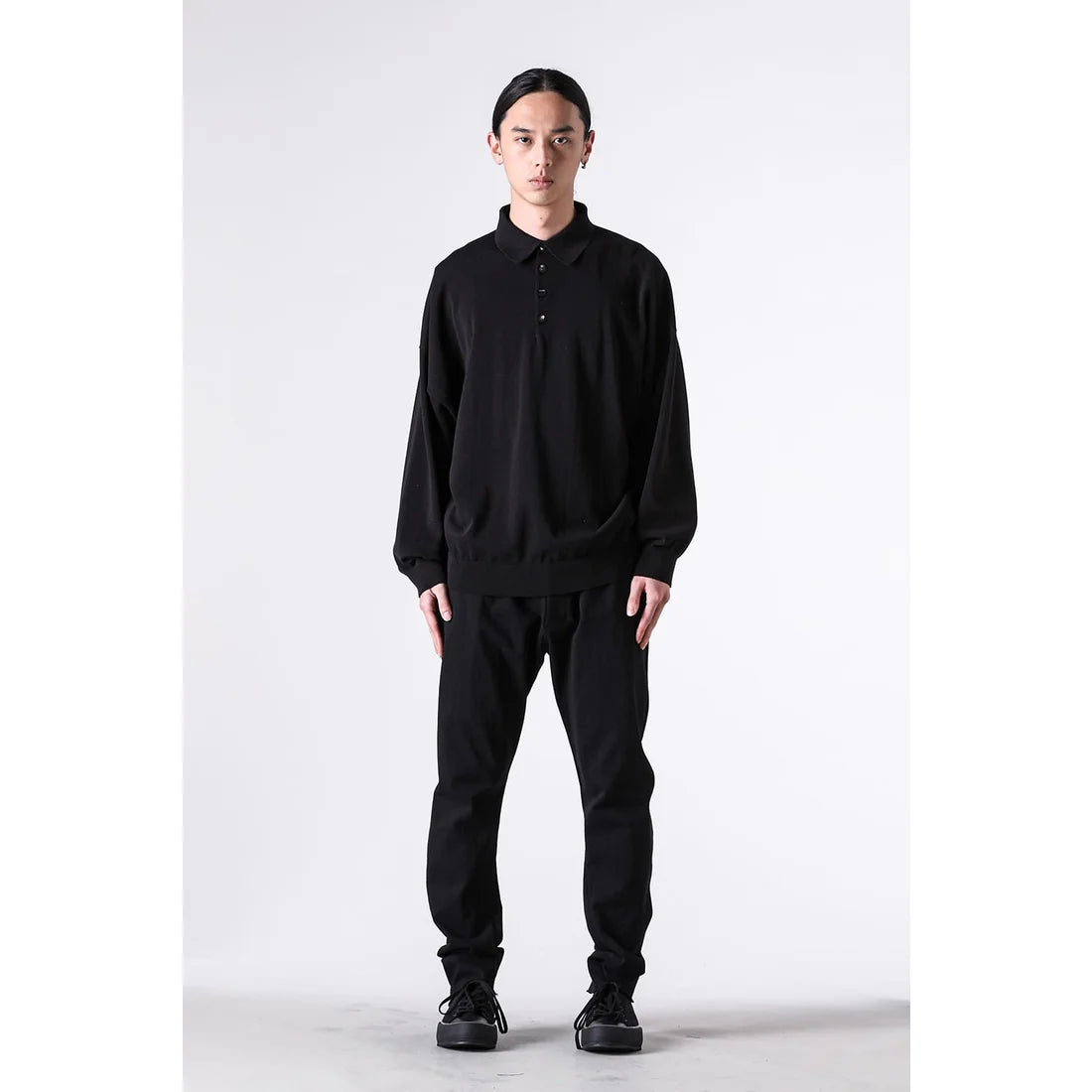 Black Thick Cotton Drawstring Waist Slim Pants