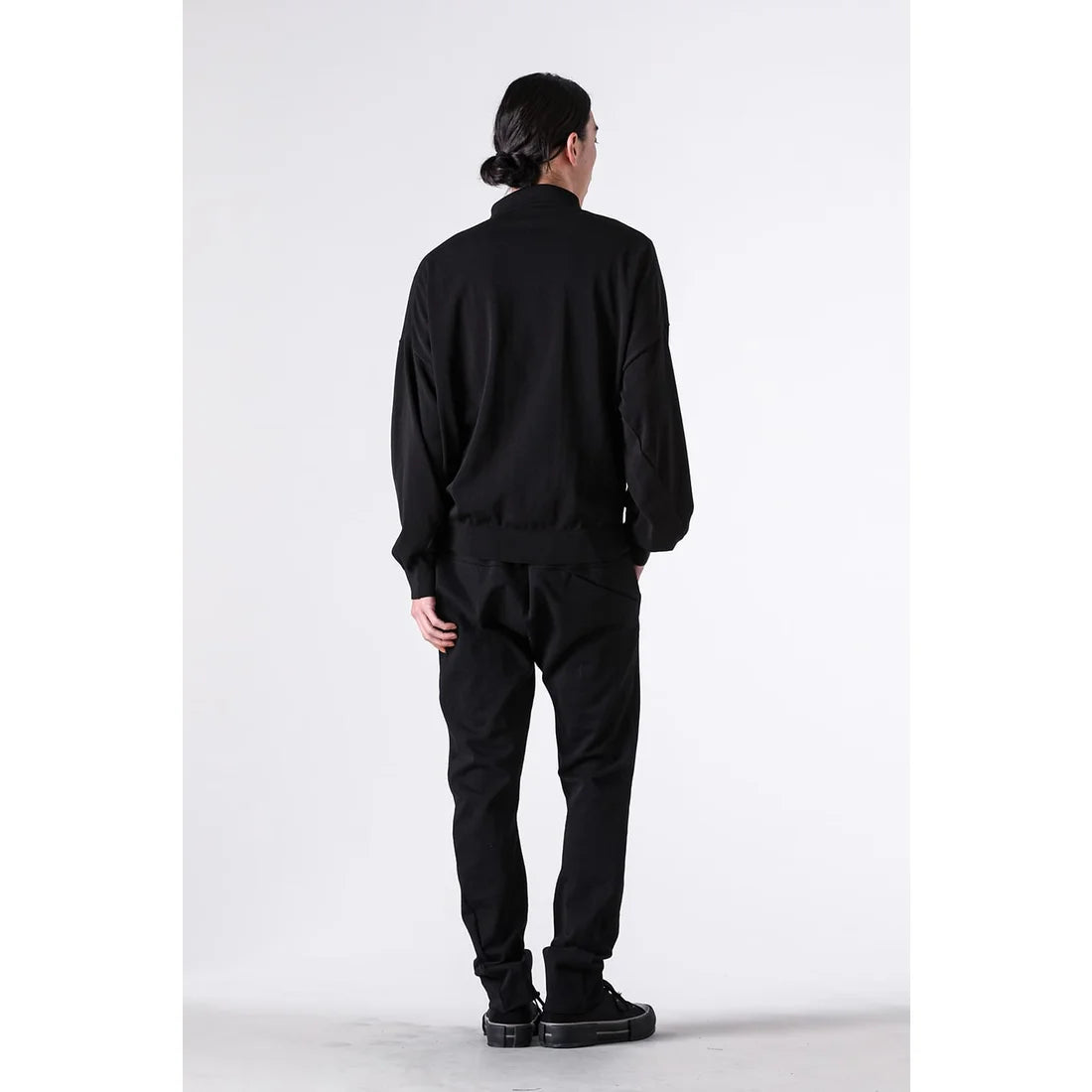 Black Thick Cotton Drawstring Waist Slim Pants