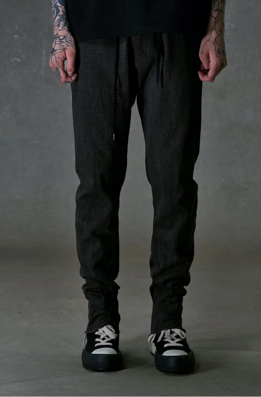 Black Thick Cotton Drawstring Waist Slim Pants