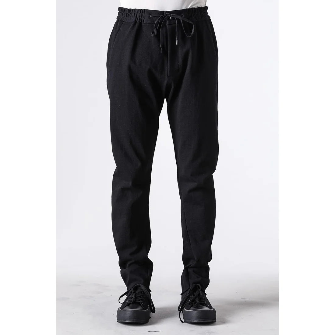 Black Thick Cotton Drawstring Waist Slim Pants