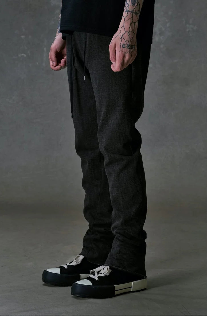 Black Thick Cotton Drawstring Waist Slim Pants