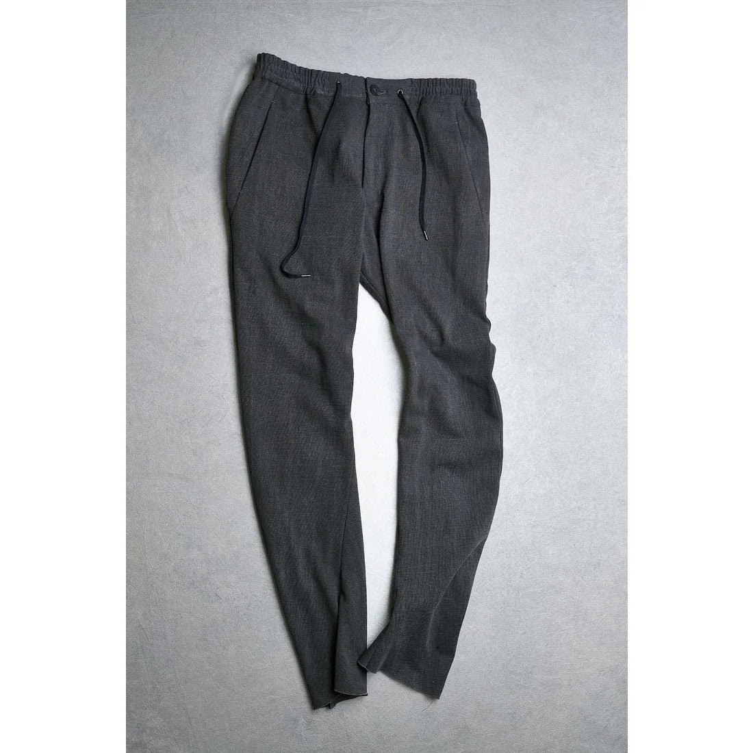 Black Thick Cotton Drawstring Waist Slim Pants