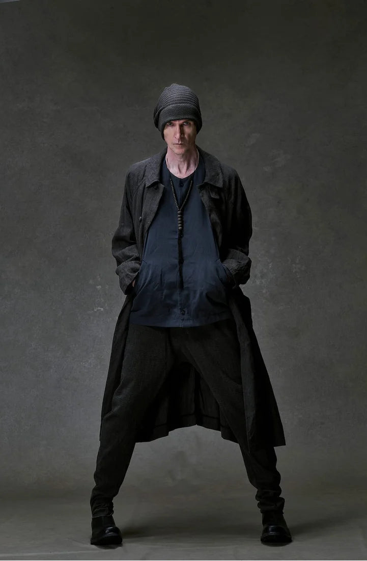 Black Thick Cotton Drawstring Waist Slim Pants